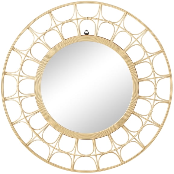 DecMode 35" x 35" Brown Handmade Woven Geometric Wall Mirror with Arch Design