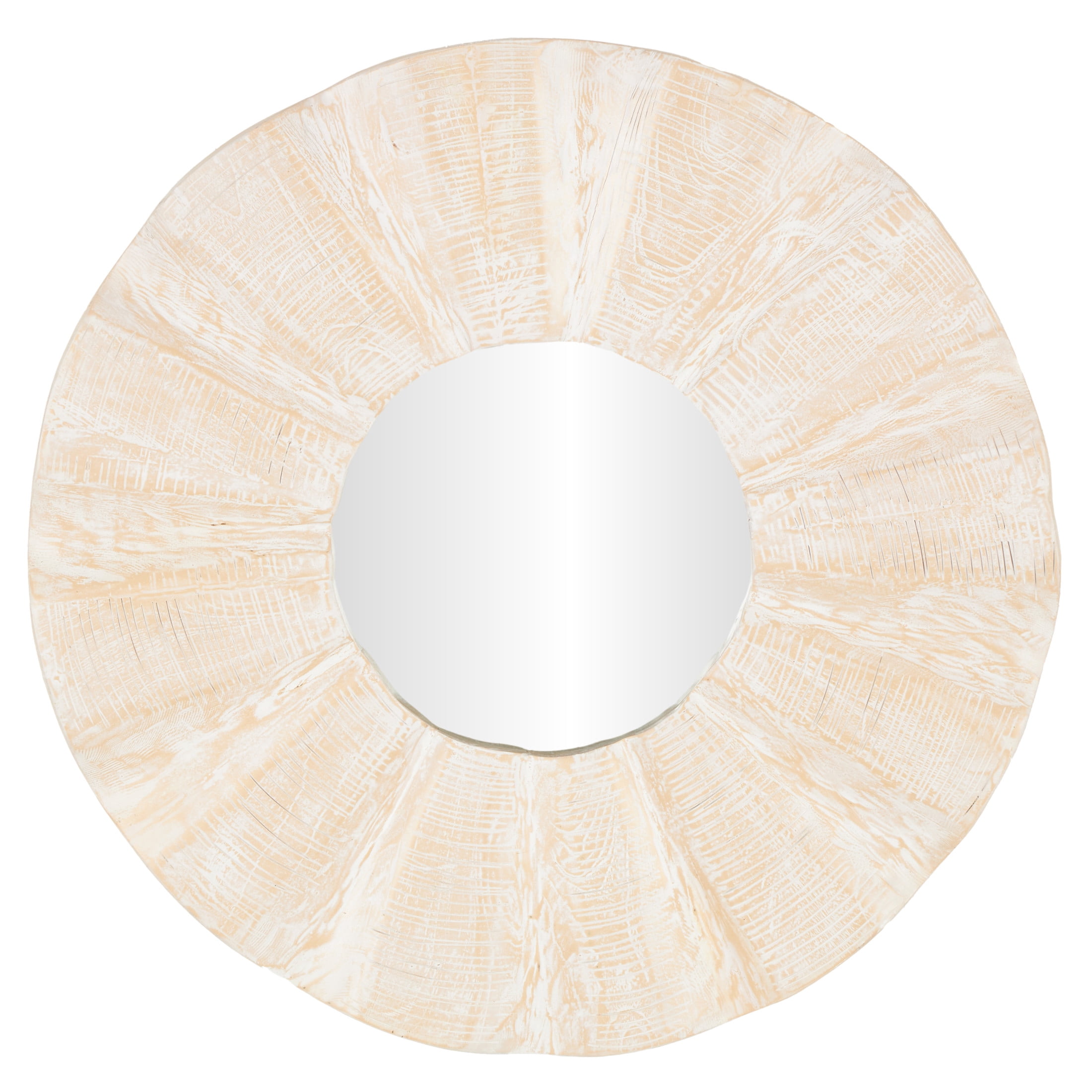 DecMode 35" x 35" Cream Handmade Large Abstract Wall Mirror with Carved Abstract Patterns