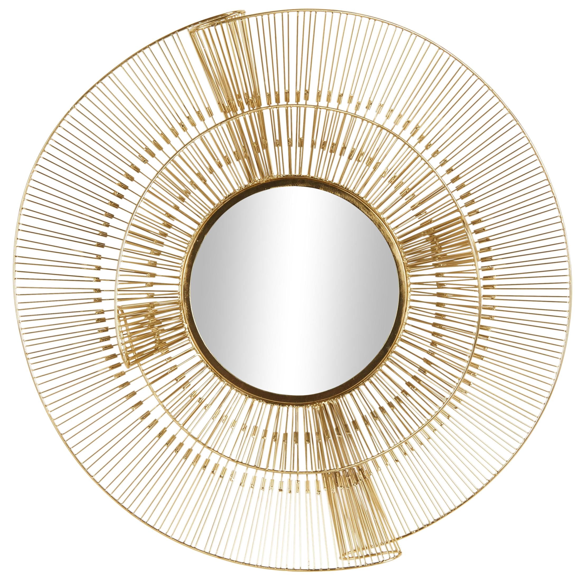 DecMode 35" x 35" Gold Layered Starburst Wall Mirror with Wire Starburst Rays