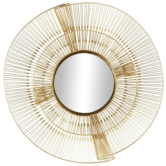 DecMode 35" x 35" Gold Layered Starburst Wall Mirror with Wire Starburst Rays