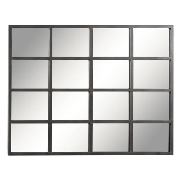DecMode 35" x 45" Black Window Pane Inspired Wall Mirror