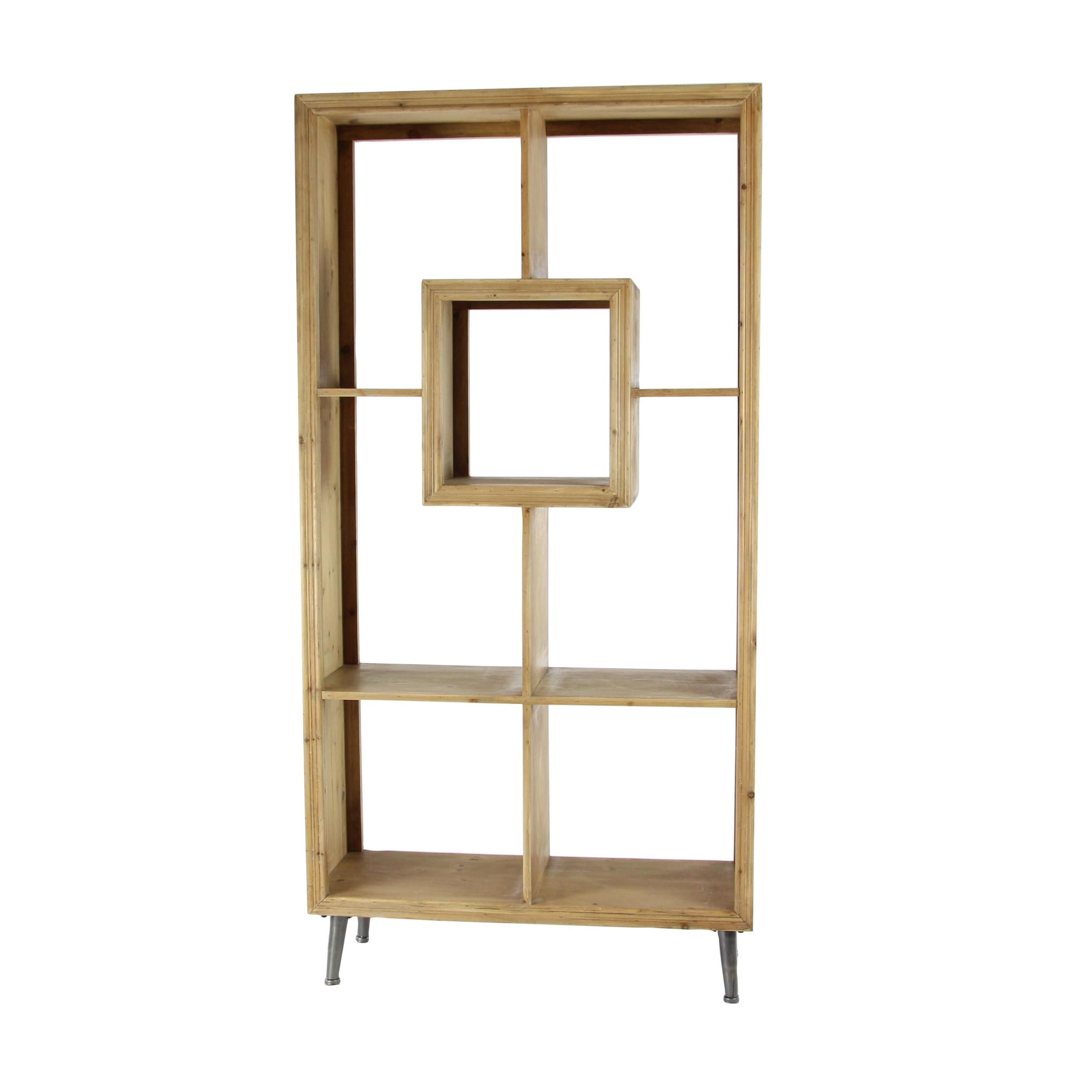 DecMode 35" x 70" Light Brown Wooden Geometric Bookcase 4-Tier Shelving Unit with Black Tapered Legs, 1-Piece