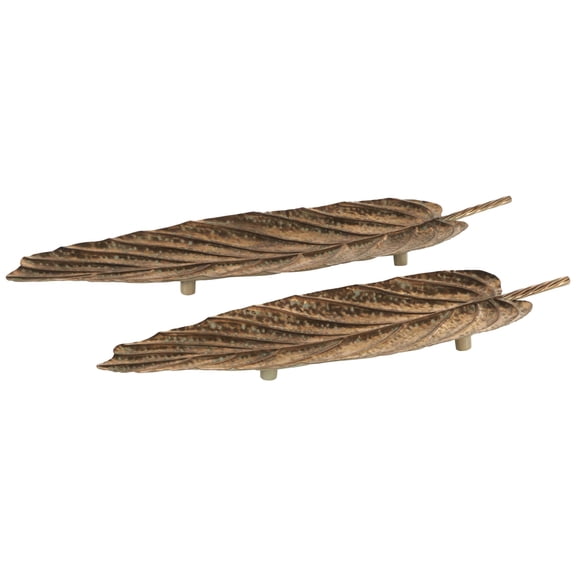 DecMode 36", 29"W Copper Metal Textured Leaf Tray with Patina Accents and Elevated Feet, 2-Pieces