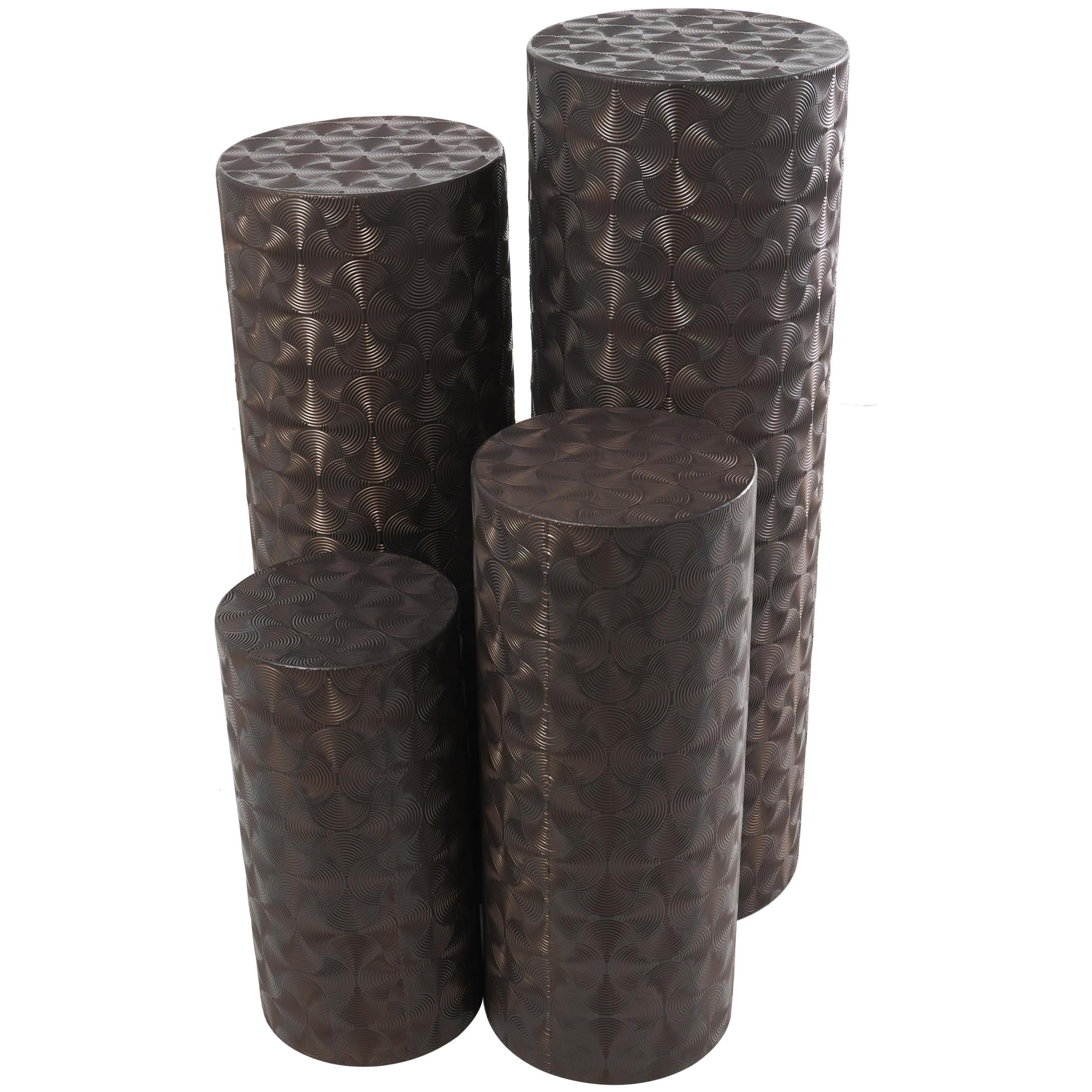 DecMode 36", 32", 24", 18"H Brown Metal Abstract Tall Slim Pedestal Table with Grooved Shell Design, 4-Pieces