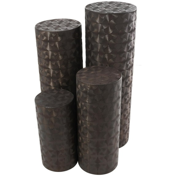 DecMode 36", 32", 24", 18"H Brown Metal Abstract Tall Slim Pedestal Table with Grooved Shell Design, 4-Pieces