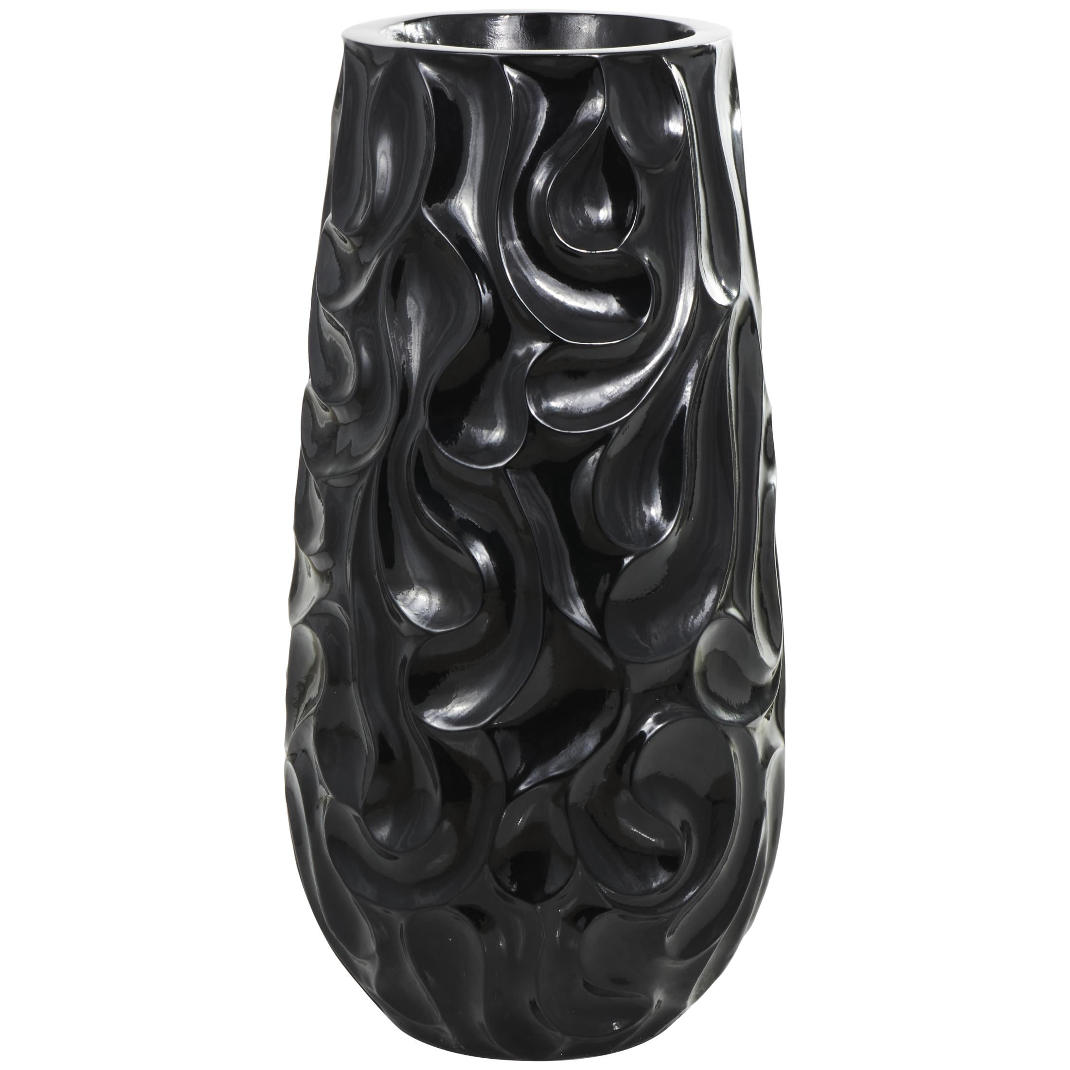 DecMode 36" Abstract Large Wavy Textured Floor Black Resin Vase