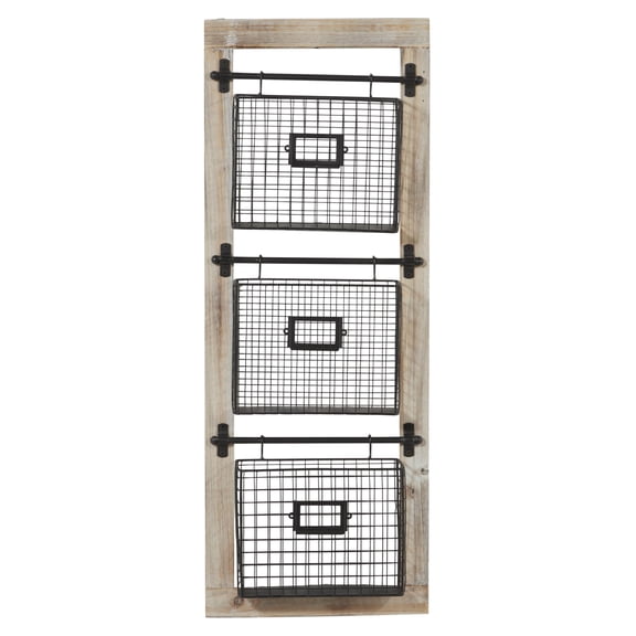 DecMode 36" Black Metal 3 Slot Suspended Wire Basket Magazine Rack Holder with Label Slot