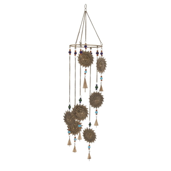 DecMode 36" Brass Metal Sun Windchime with Beads