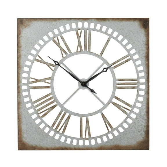 DecMode 36" Gray Metal Cutout Wall Clock with Brown Distressing