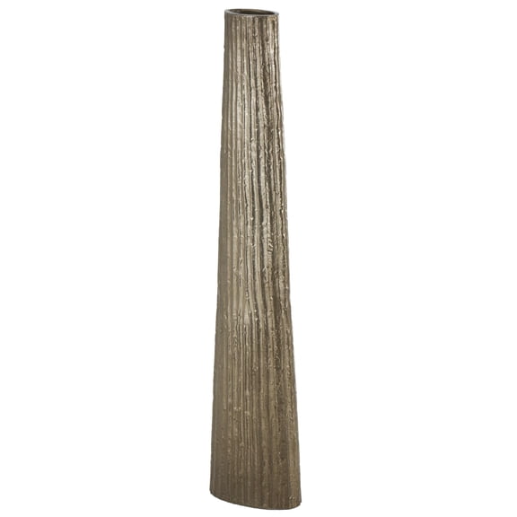 DecMode 36" Slim Flat Tall Floor Cone Brass Aluminum Metal Vase with Textured Ridges