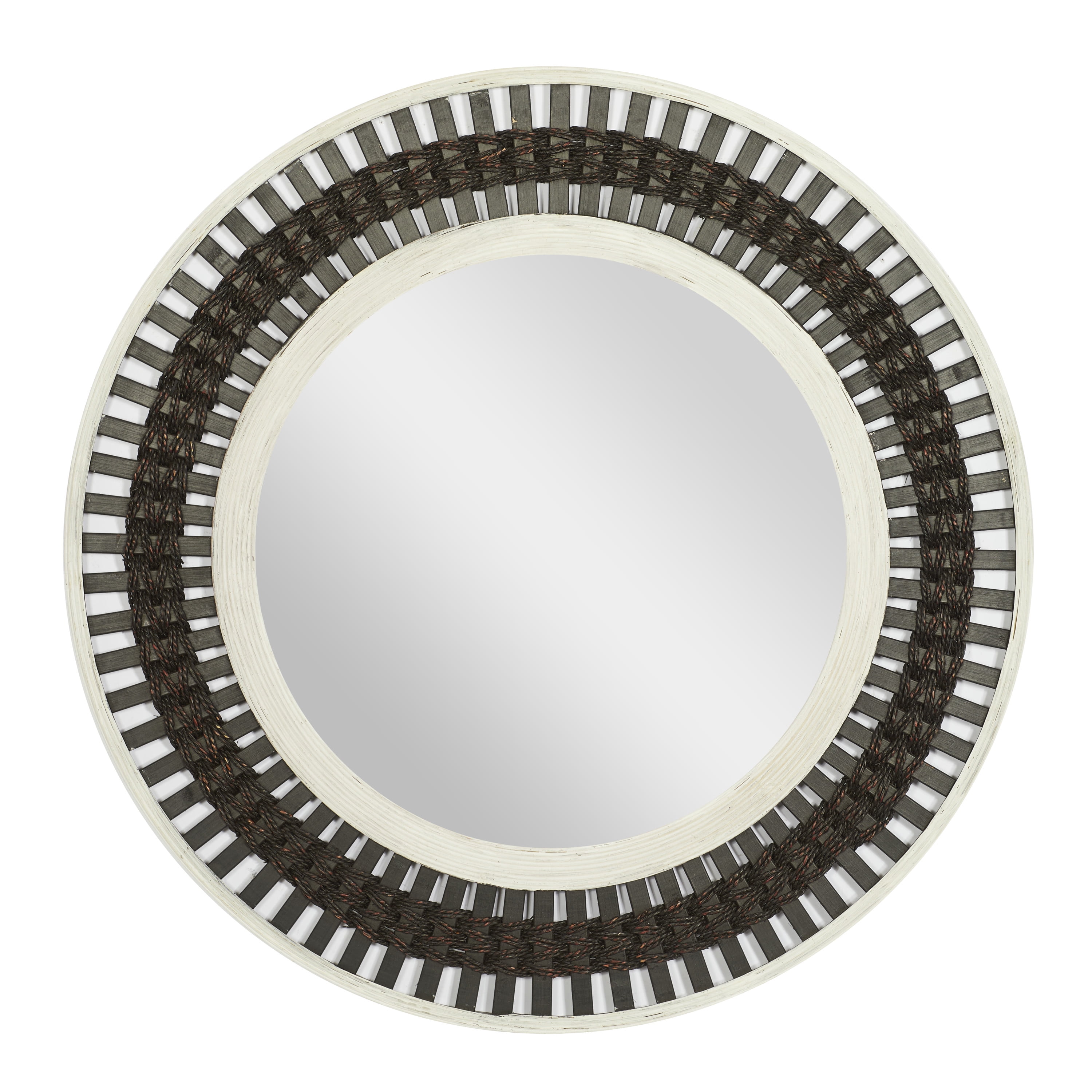 DecMode 36"W, 36"H Round Wall Mirror, Brown