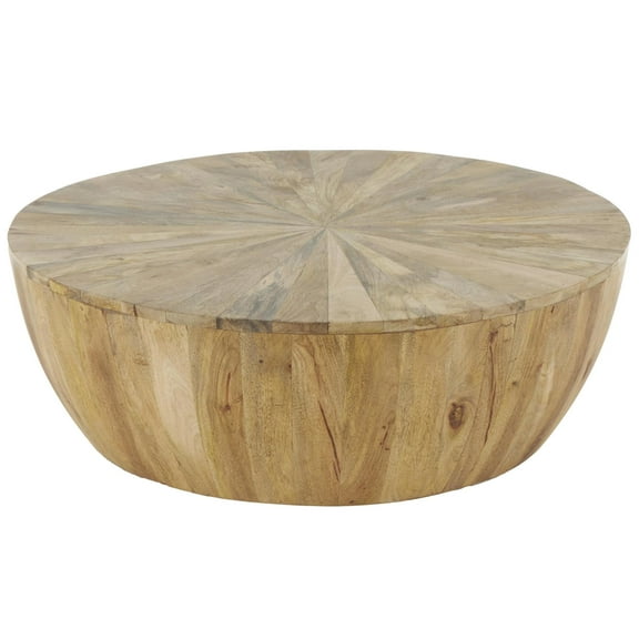 DecMode 36" x 13" Brown Mango Wood Handmade Round Coffee Table, 1-Piece