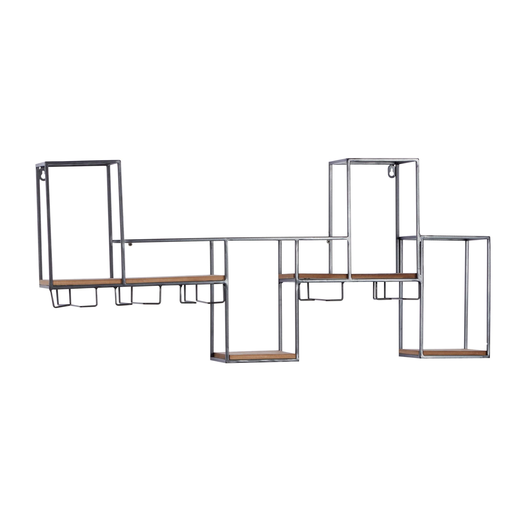 DecMode 36" x 16" Black Metal Geometric 7 Bottle Wall Wine Rack with 5 Glass Holder Slots, 1-Piece
