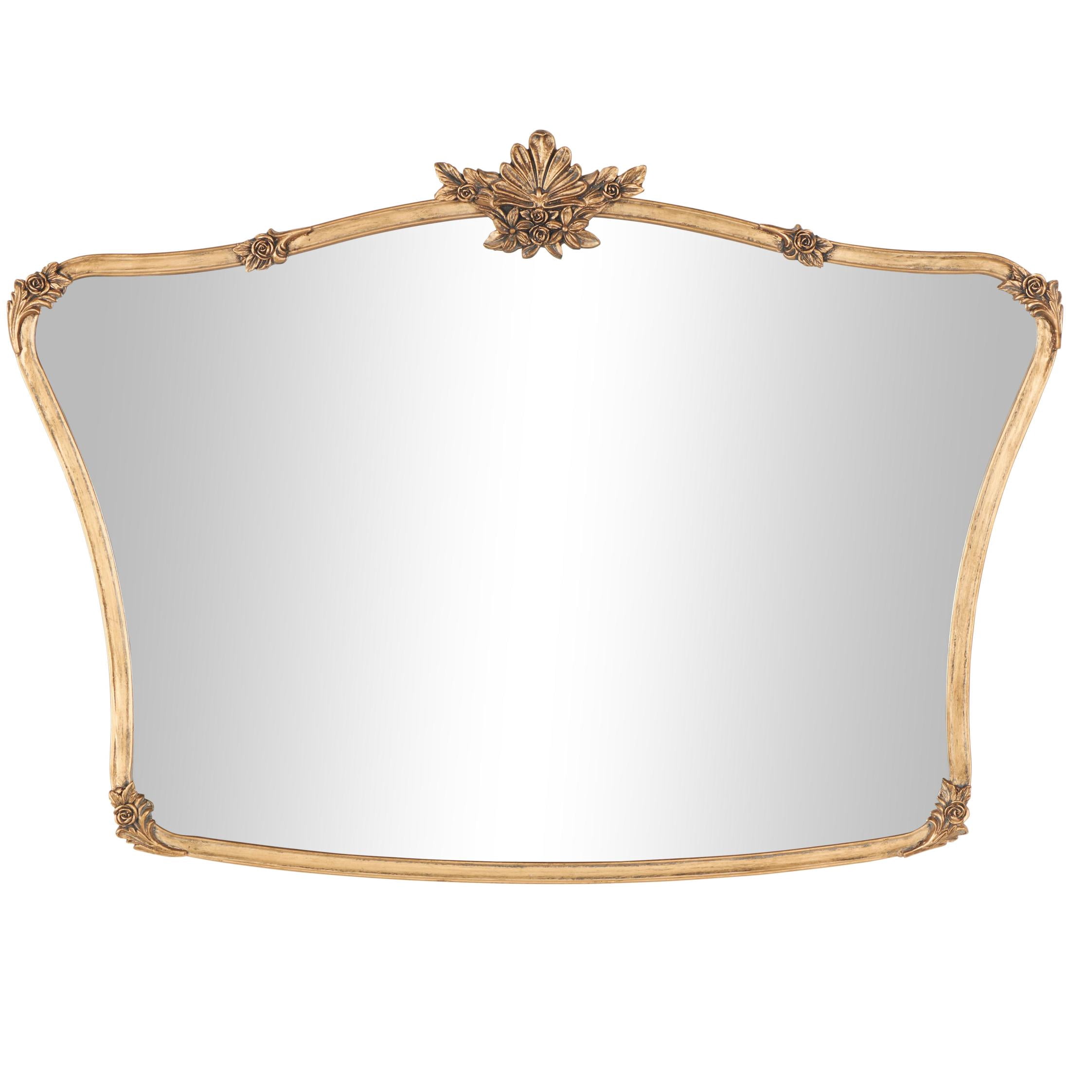 DecMode 36" x 26" Gold Ornate Antique Curved Floral Wall Mirror