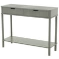 thumbnail image 1 of DecMode 36" x 28" Gray Wood Handmade 2 Drawer Console Table with Black Handle and Ribbed Front, 1-Piece, 1 of 9