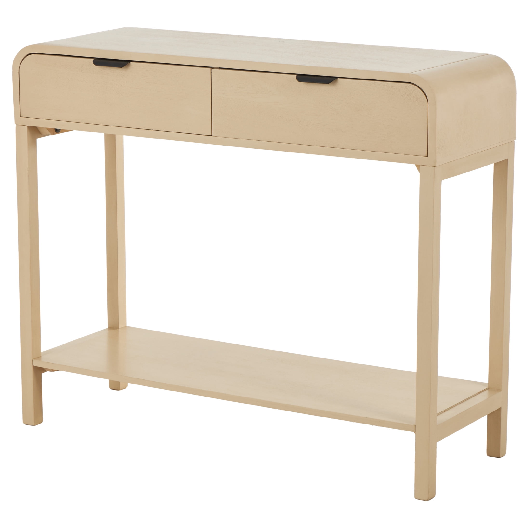DecMode 36" x 30" Beige Wood Handmade 2 Drawer Console Table with Black Handles, 1-Piece