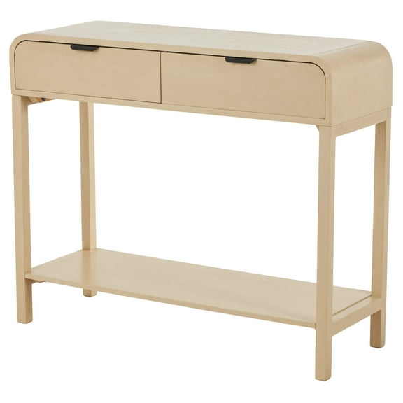 DecMode 36" x 30" Beige Wood Handmade 2 Drawer Console Table with Black Handles, 1-Piece