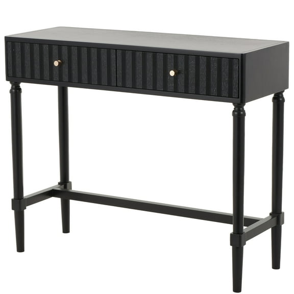DecMode 36" x 30" Black Wood Handmade 2 Drawer Console Table with Gold Handles, 1-Piece
