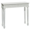 thumbnail image 1 of DecMode 36" x 30" White Wood Intricately Carved Slim Scroll Console Table with Turned Legs, 1-Piece, 1 of 14
