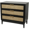 thumbnail image 1 of DecMode 36" x 32" Black Wood 3 Drawer Chest with Beige Rattan Drawers and Gold Handles, 1-Piece, 1 of 16