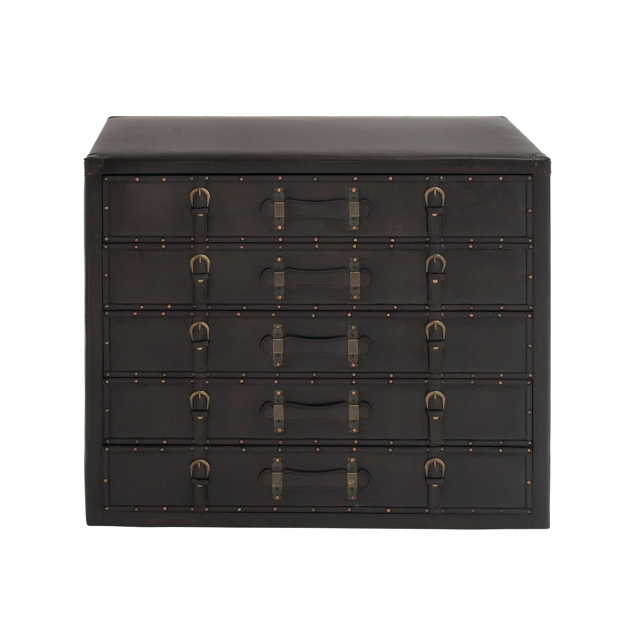 Free Shipping! DecMode 32 x 32 Black Wood Vintage Faux Leather Chest with  Buckles and Straps Detailing - Walmart.com