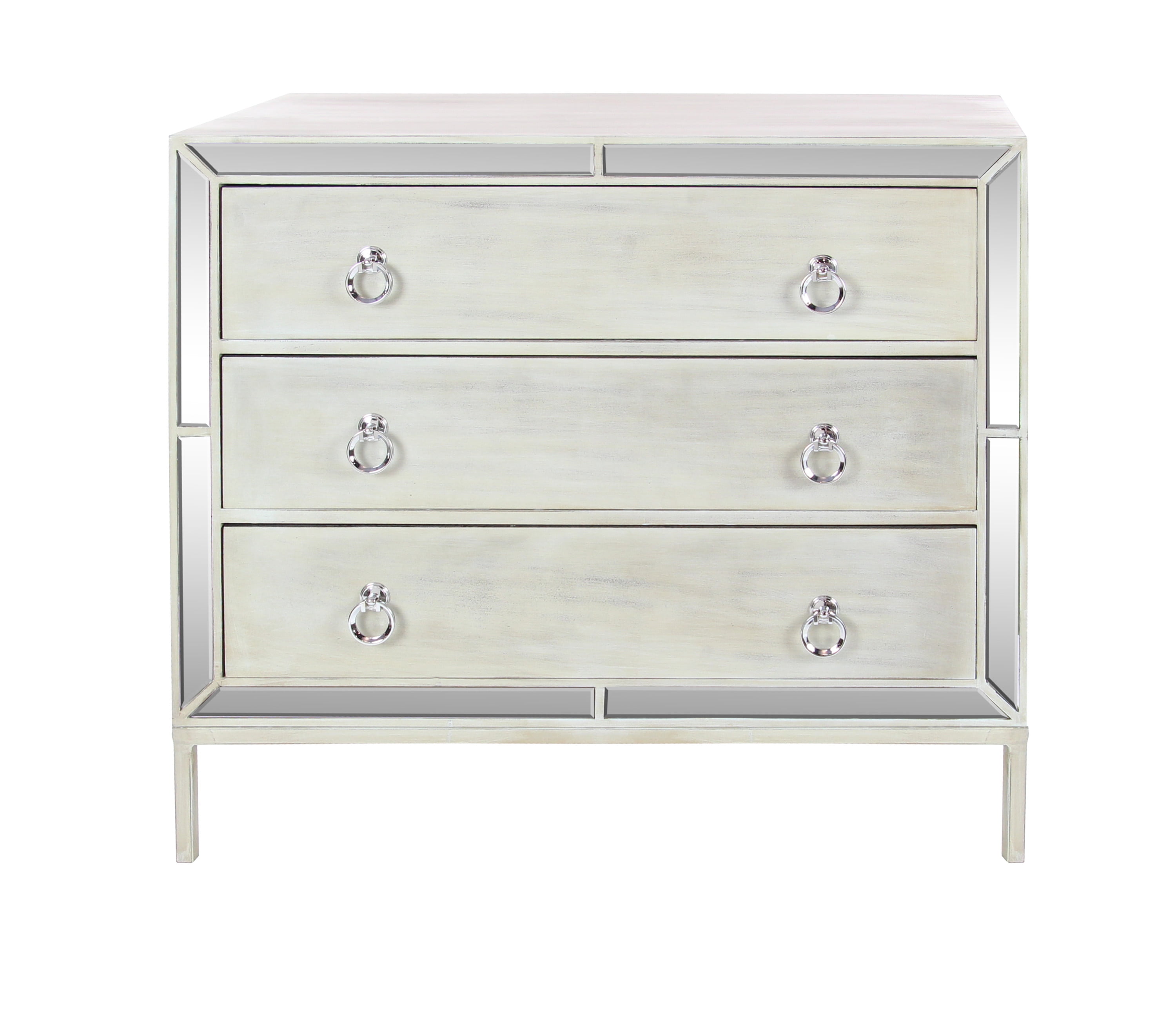 DecMode 36" x 32" Cream Wood Chest with Ring Handles, 1-Piece
