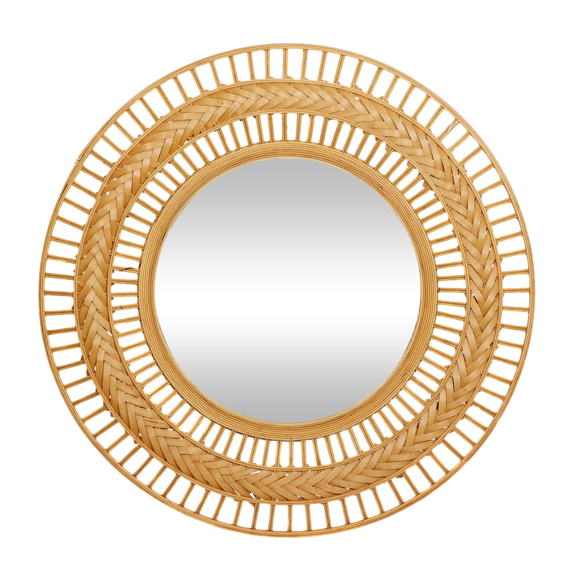 DecMode 36" x 36" Brown Handmade Open Frame Woven Wall Mirror
