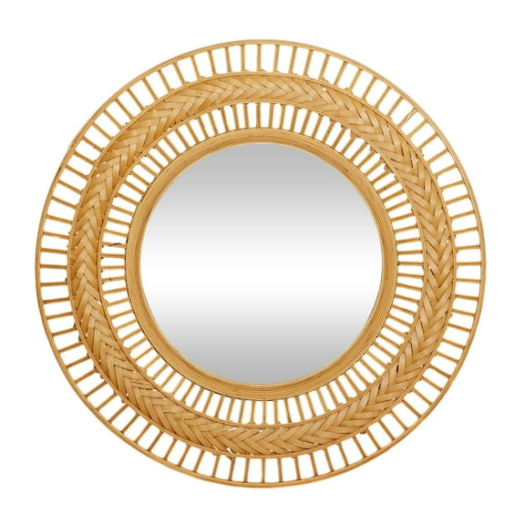 DecMode 36" x 36" Brown Handmade Open Frame Woven Wall Mirror