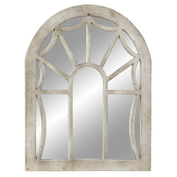 DecMode 36" x 44" Beige Window Pane Inspired Wall Mirror with Arched Top