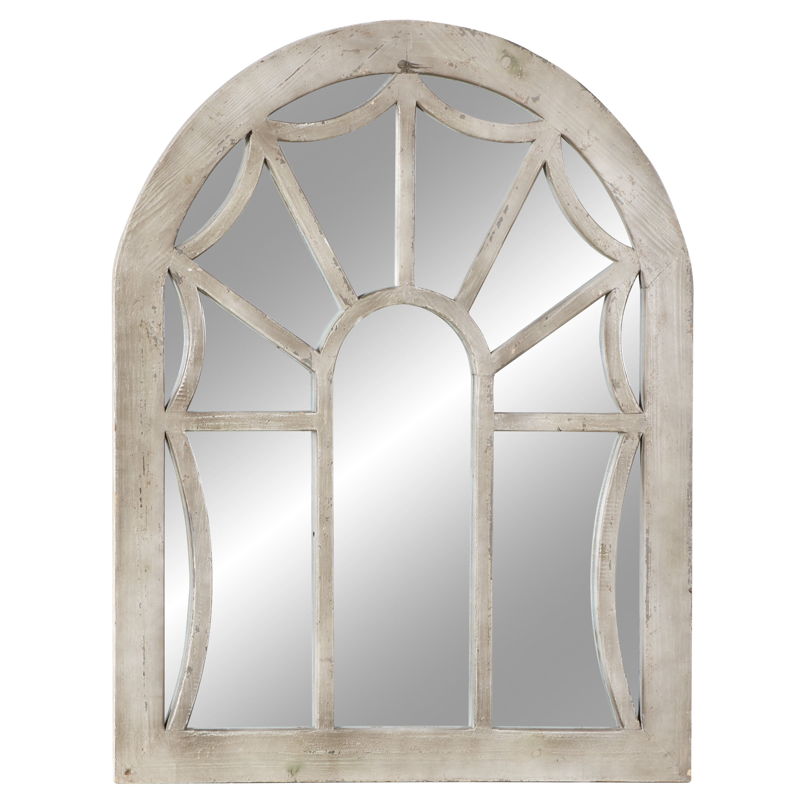 Cream Wood Arched Full Length Window Pane Mirror