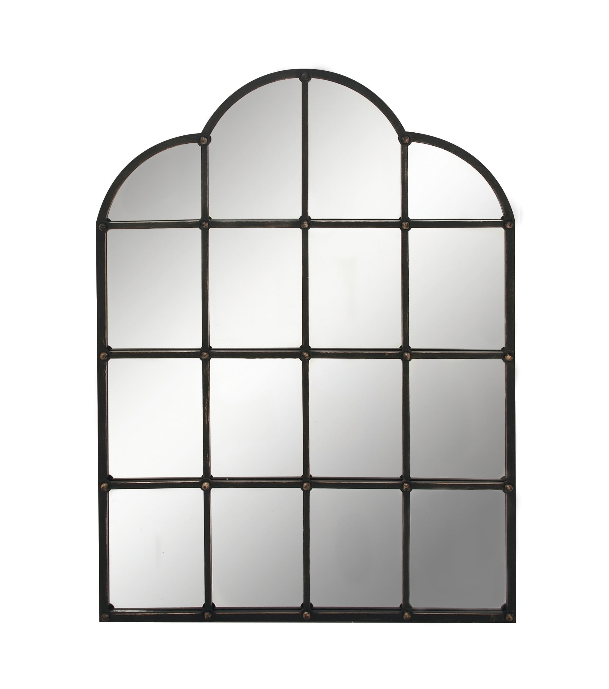 Arched Black Metal Window Pane Wall Mirror