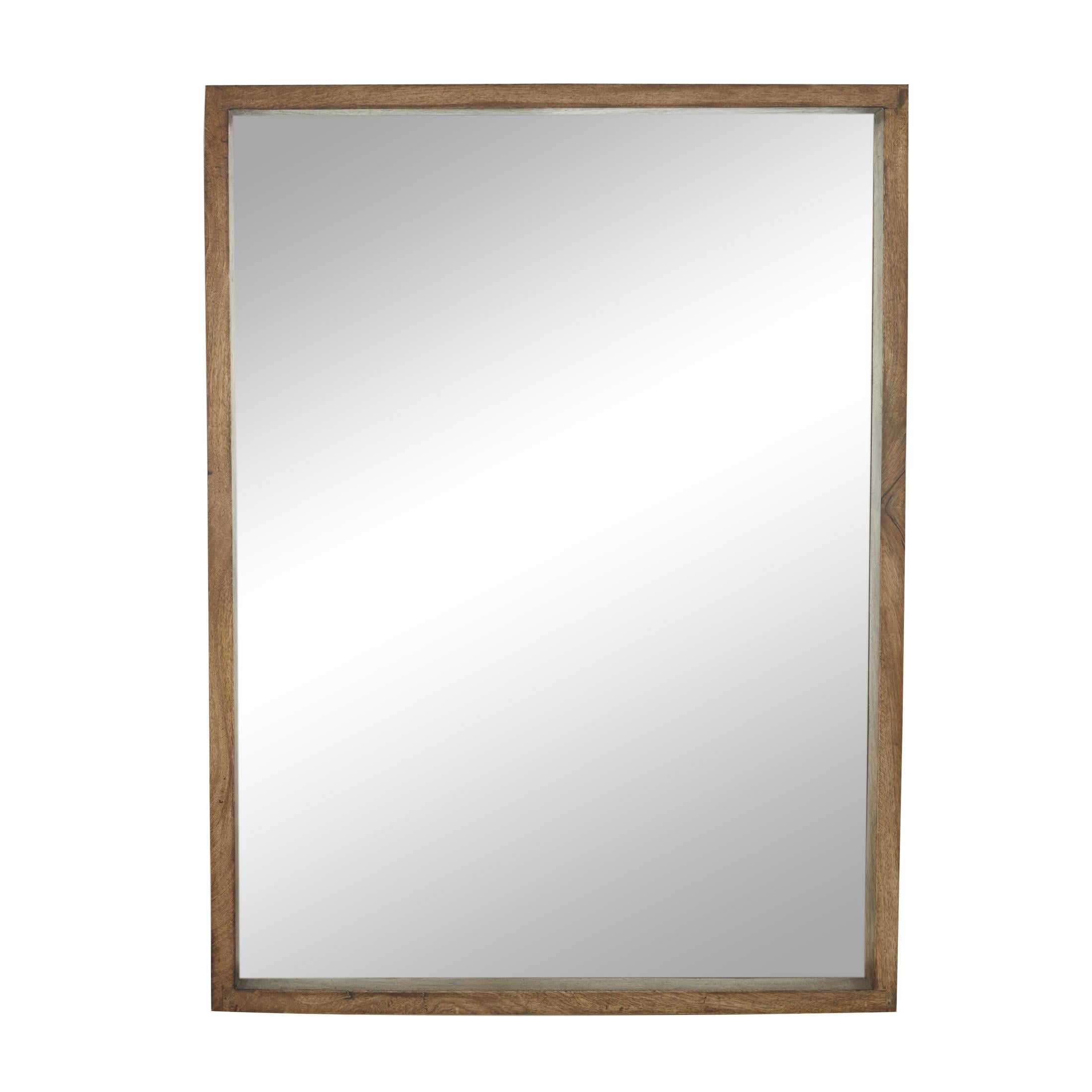 DecMode 36" x 48" Brown Wall Mirror with Natural Wood Grain and Deep Set Frame