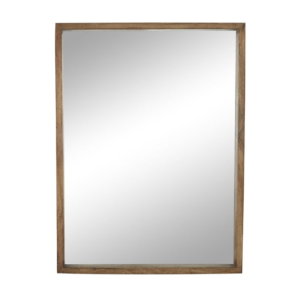 DecMode 36" x 48" Brown Wall Mirror with Natural Wood Grain and Deep Set Frame