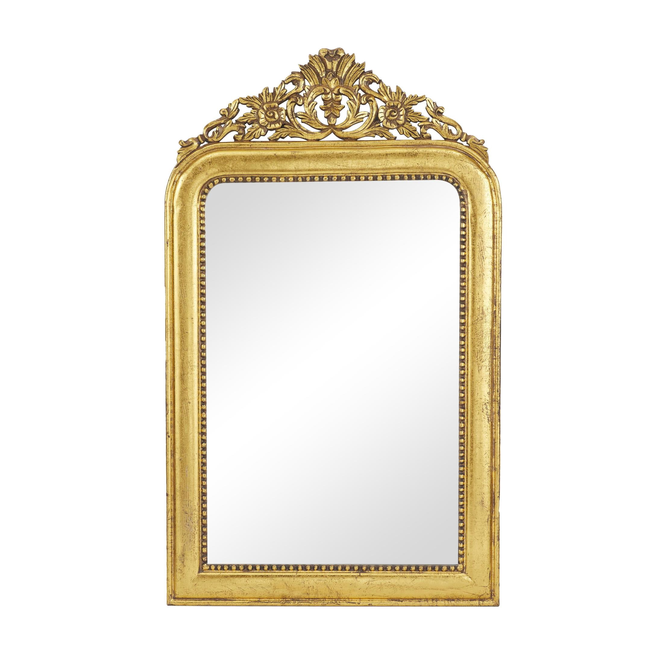 DecMode 36" x 60" Gold Intricately Carved Acanthus Floral Wall Mirror