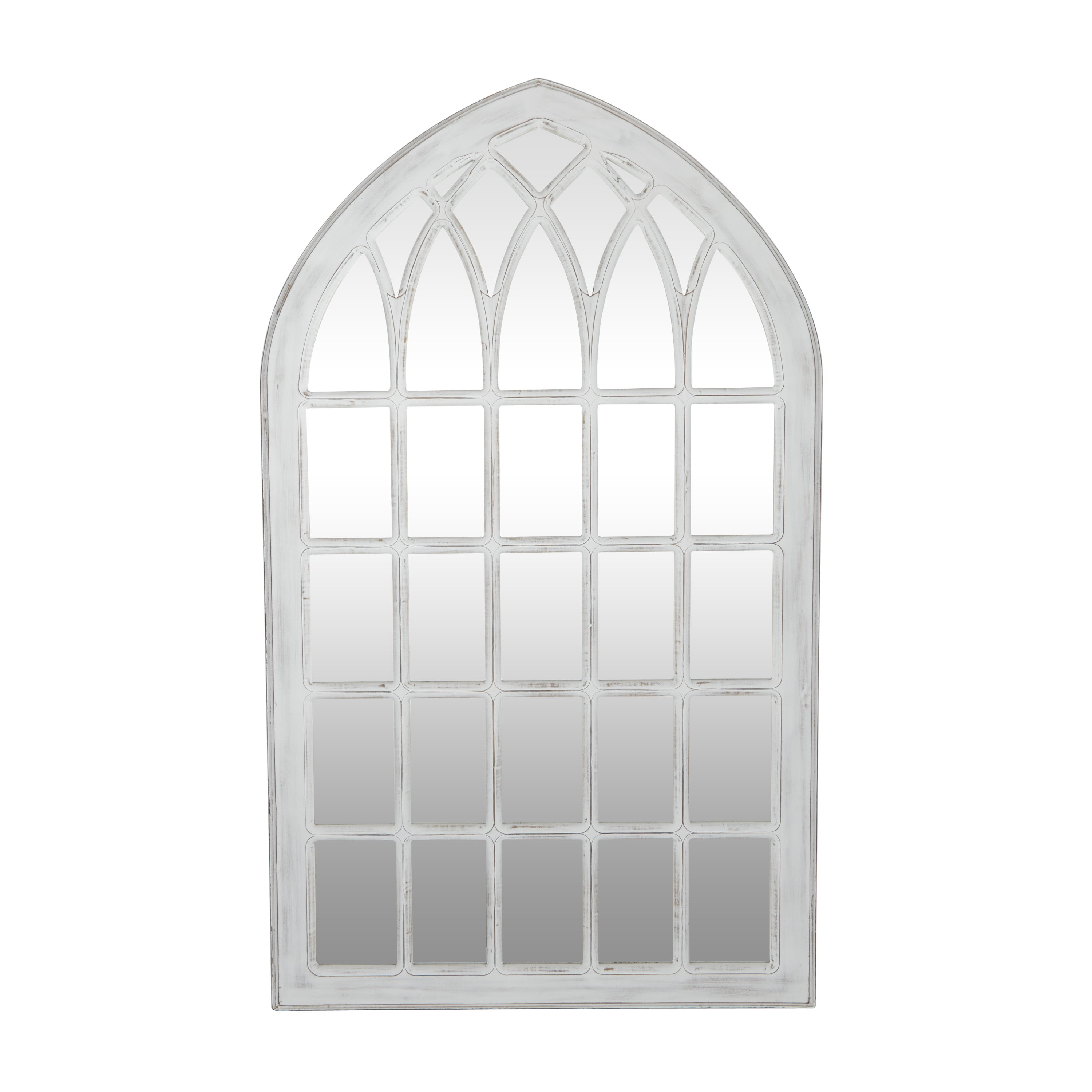 DecMode 36" x 60" White Distressed Window Pane Wall Mirror