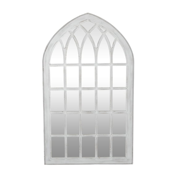 DecMode 36" x 60" White Distressed Window Pane Wall Mirror