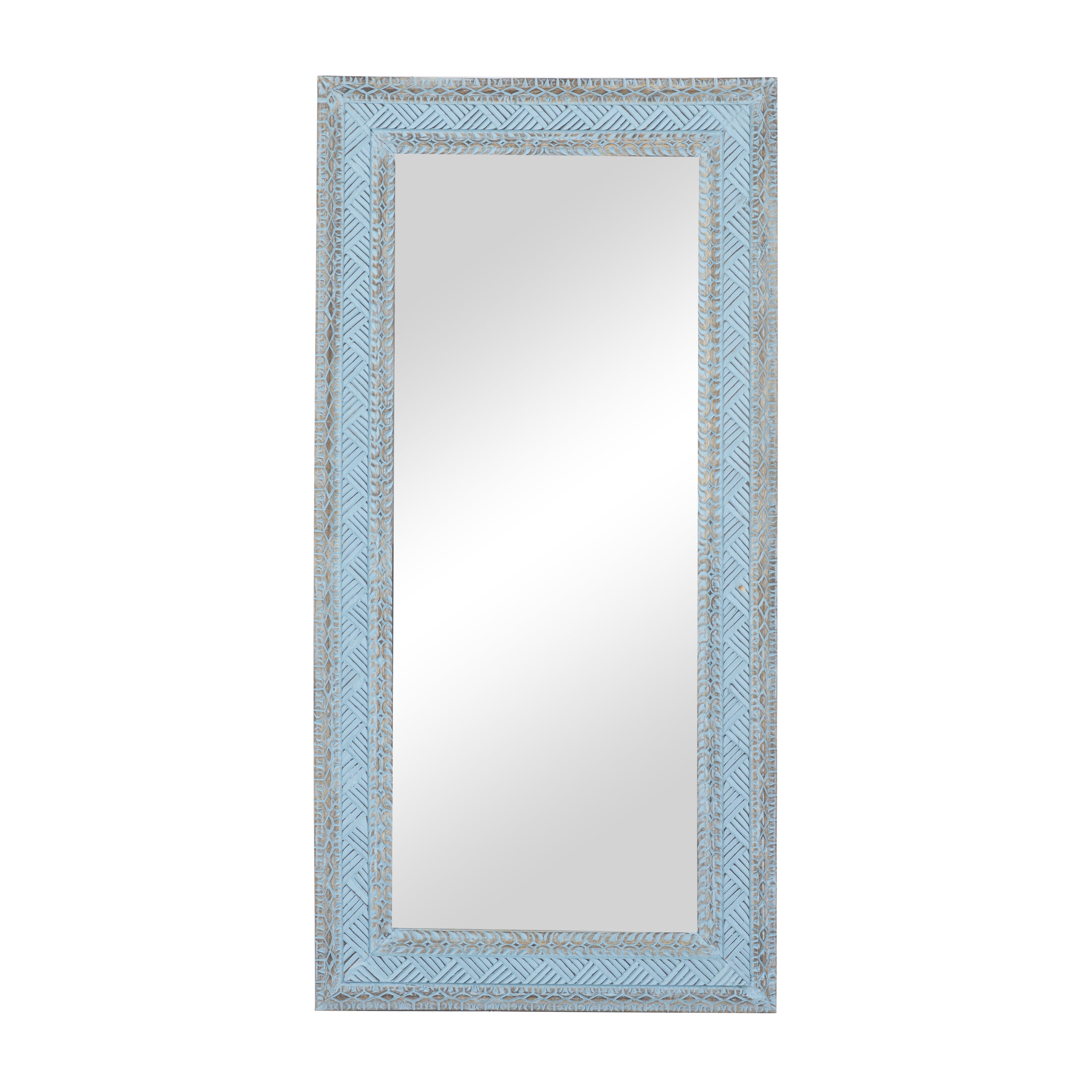 DecMode 36" x 72" Blue Carved Tribal Wall Mirror