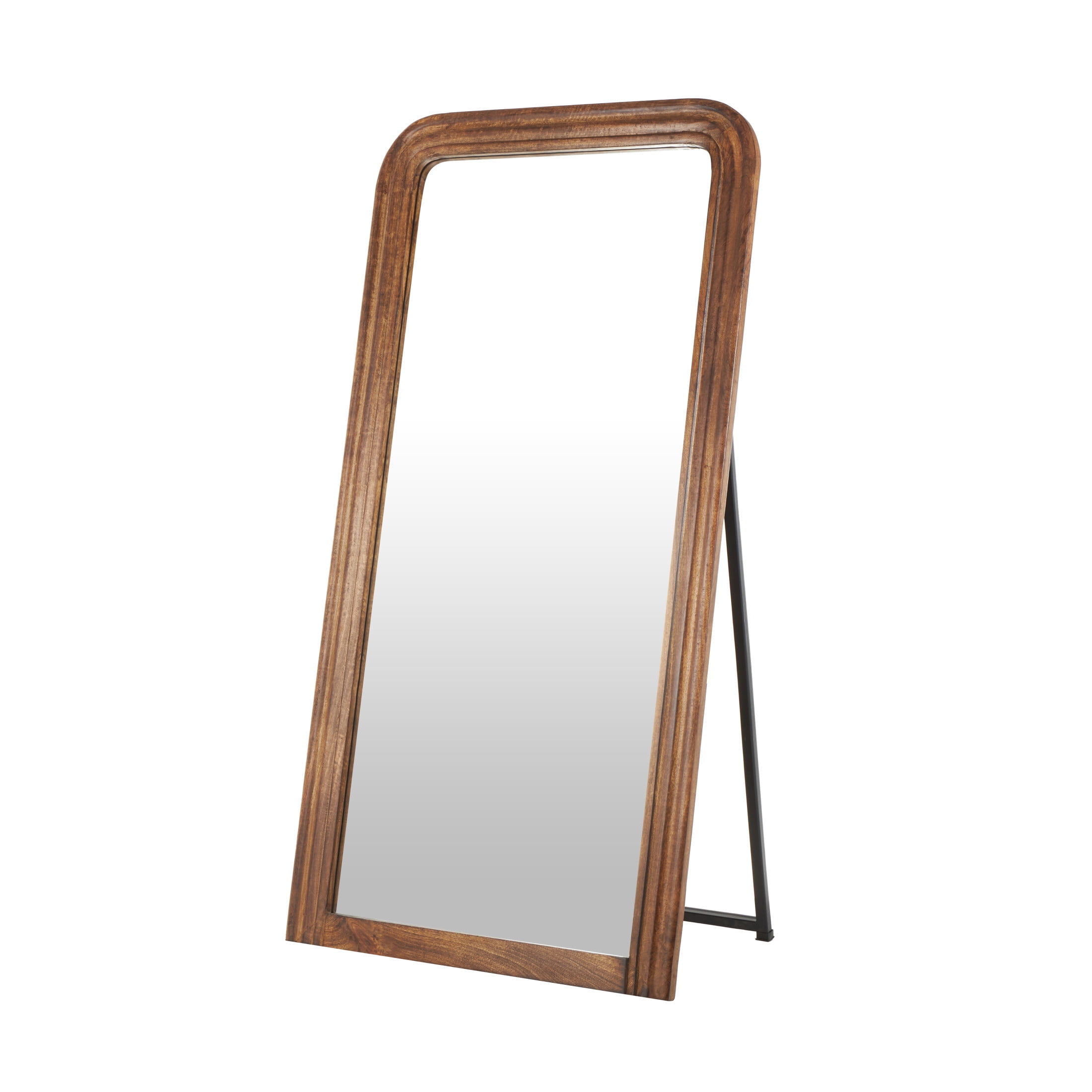 DecMode 36" x 72" Brown Mango Wood Distressed Floor Mirror with Carved Grooves