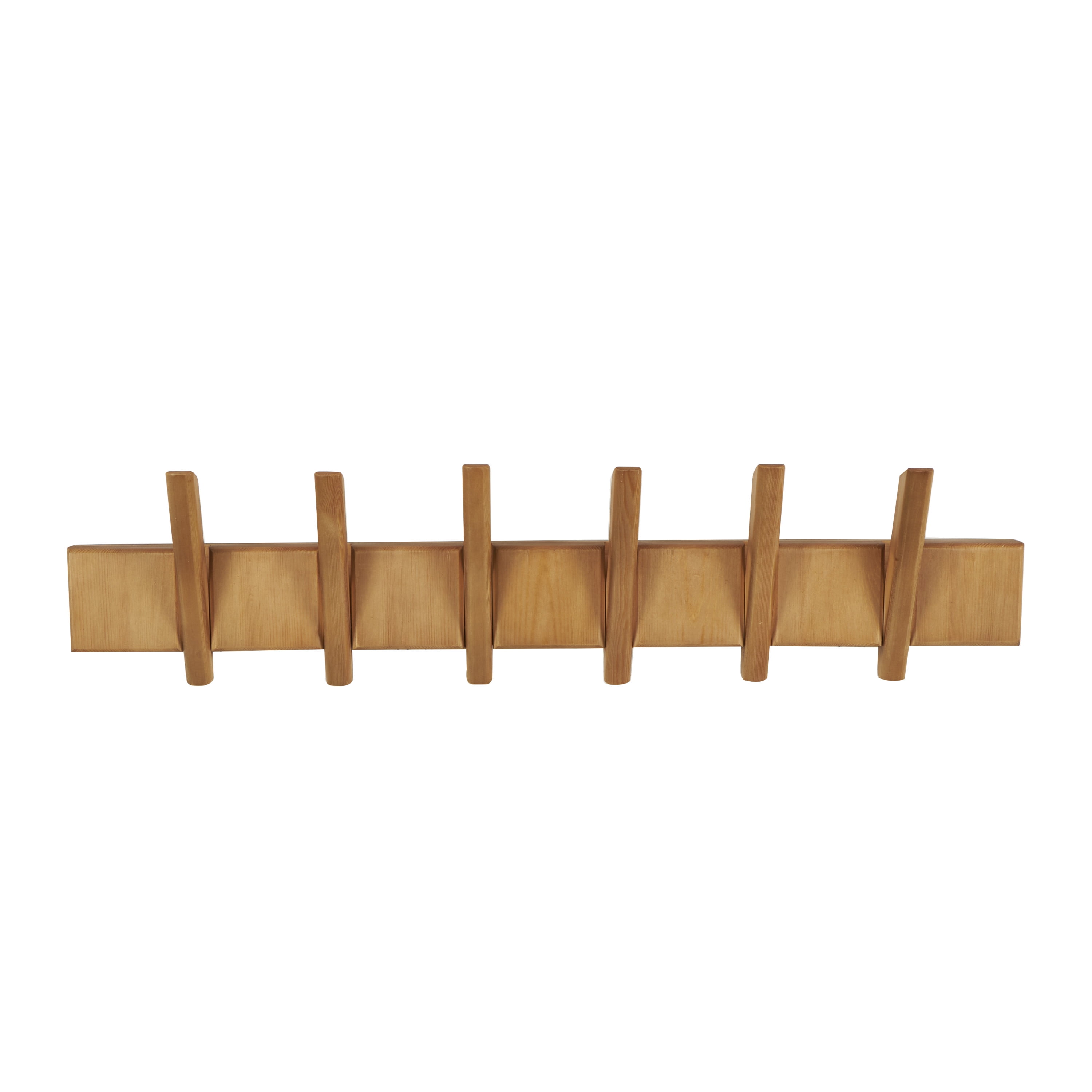 DecMode 36" x 9" Brown Wood Minimalistic 6 Hanger Wall Hook, 1-Piece