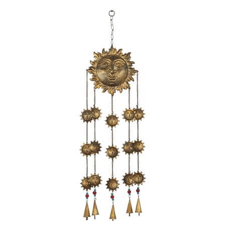 DecMode 39" Brass Metal Sun Windchime with Beads
