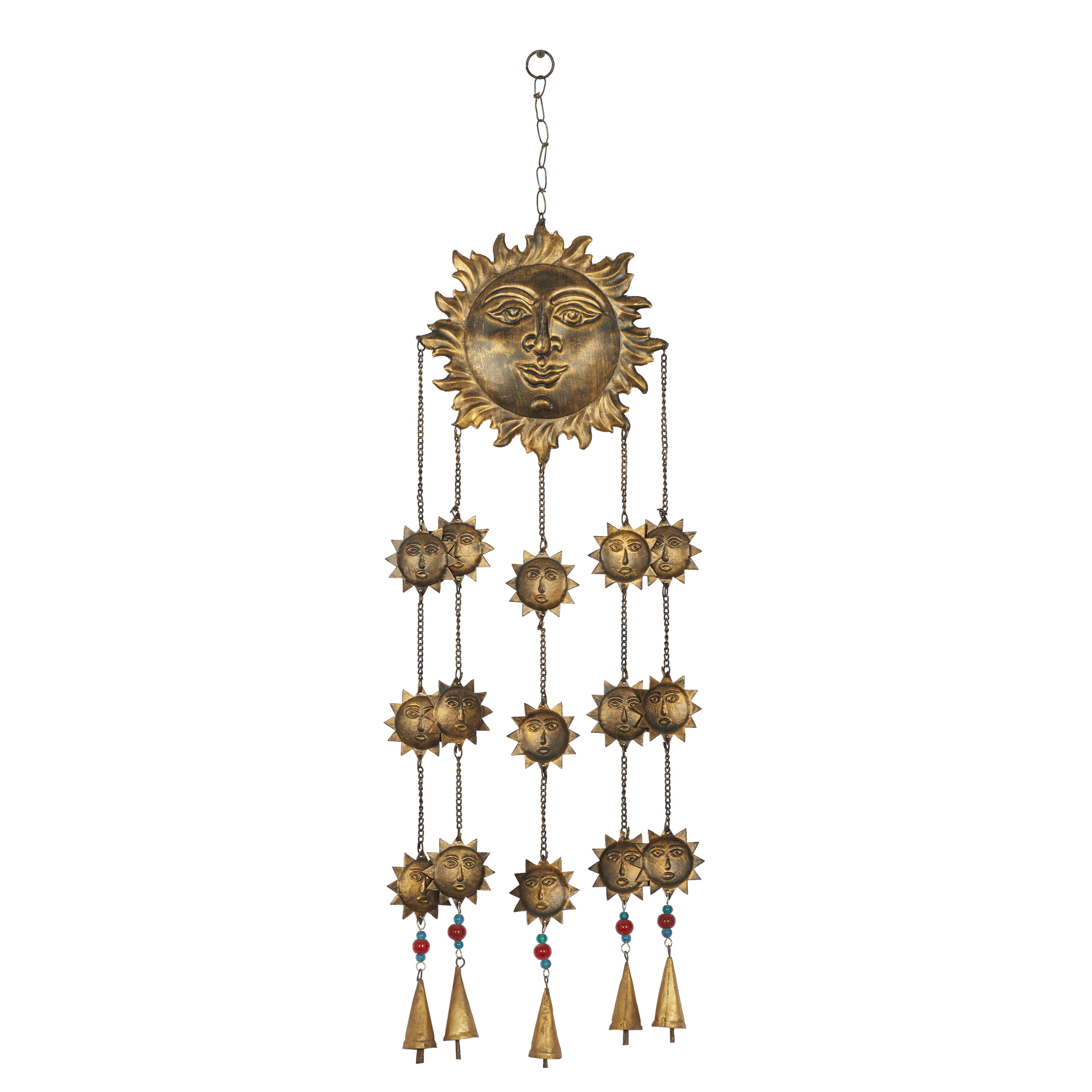 Brass Sun Face Windchime with Beads and Bells