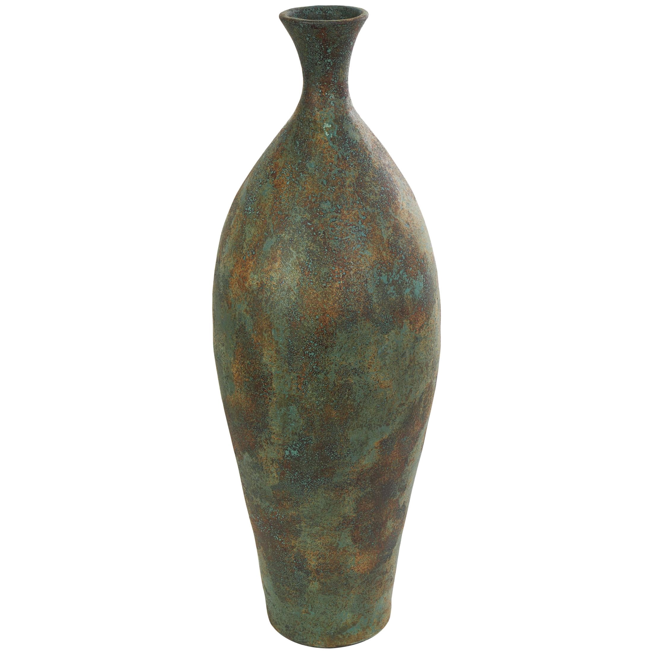 DecMode 37" Tall Distressed Antique Style Green Ceramic Vase