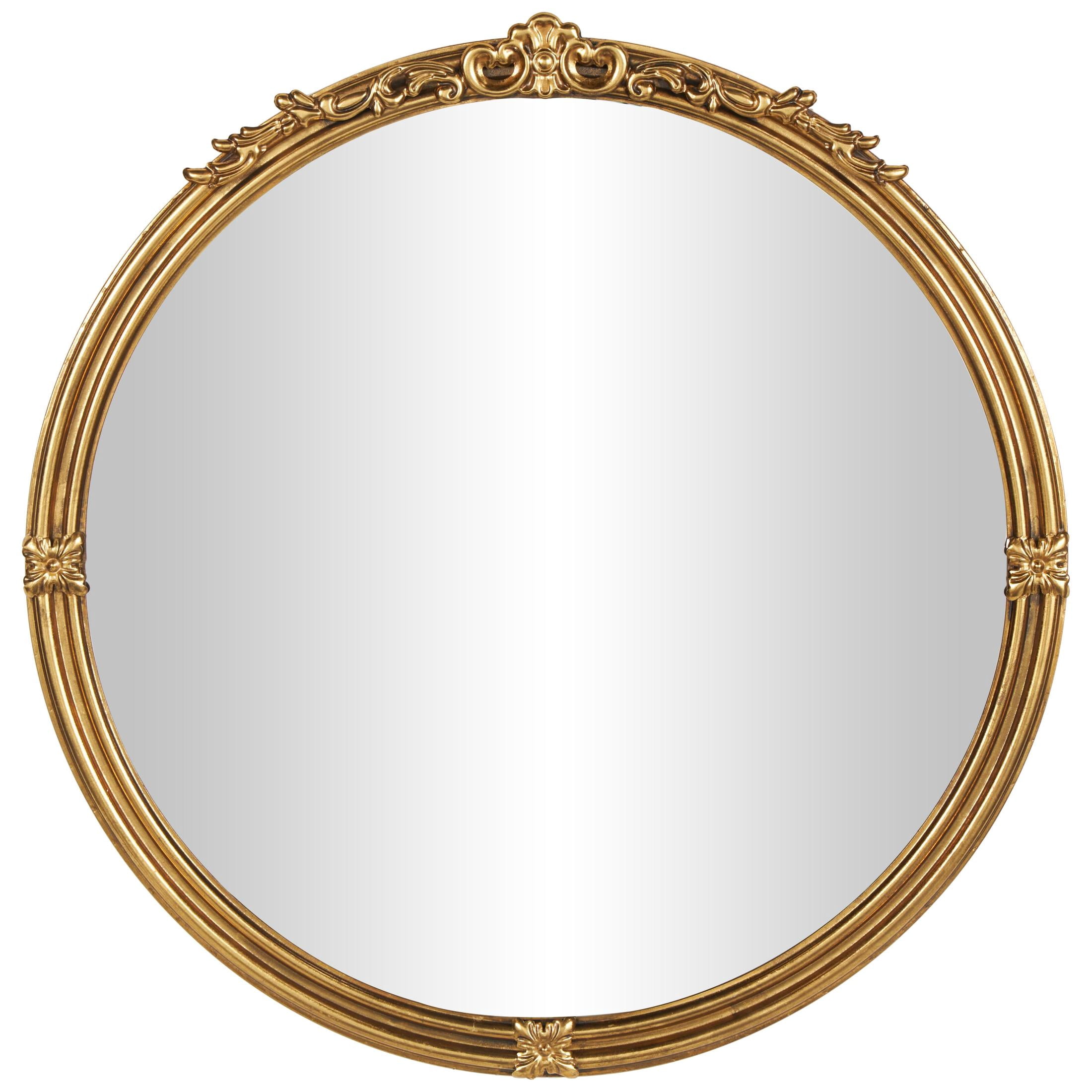 DecMode 37" x 36" Gold Layered Frame Scroll Wall Mirror with Floral Accents