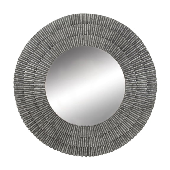 DecMode 37" x 37" Gray Galvanized Layered Ribbed Wall Mirror