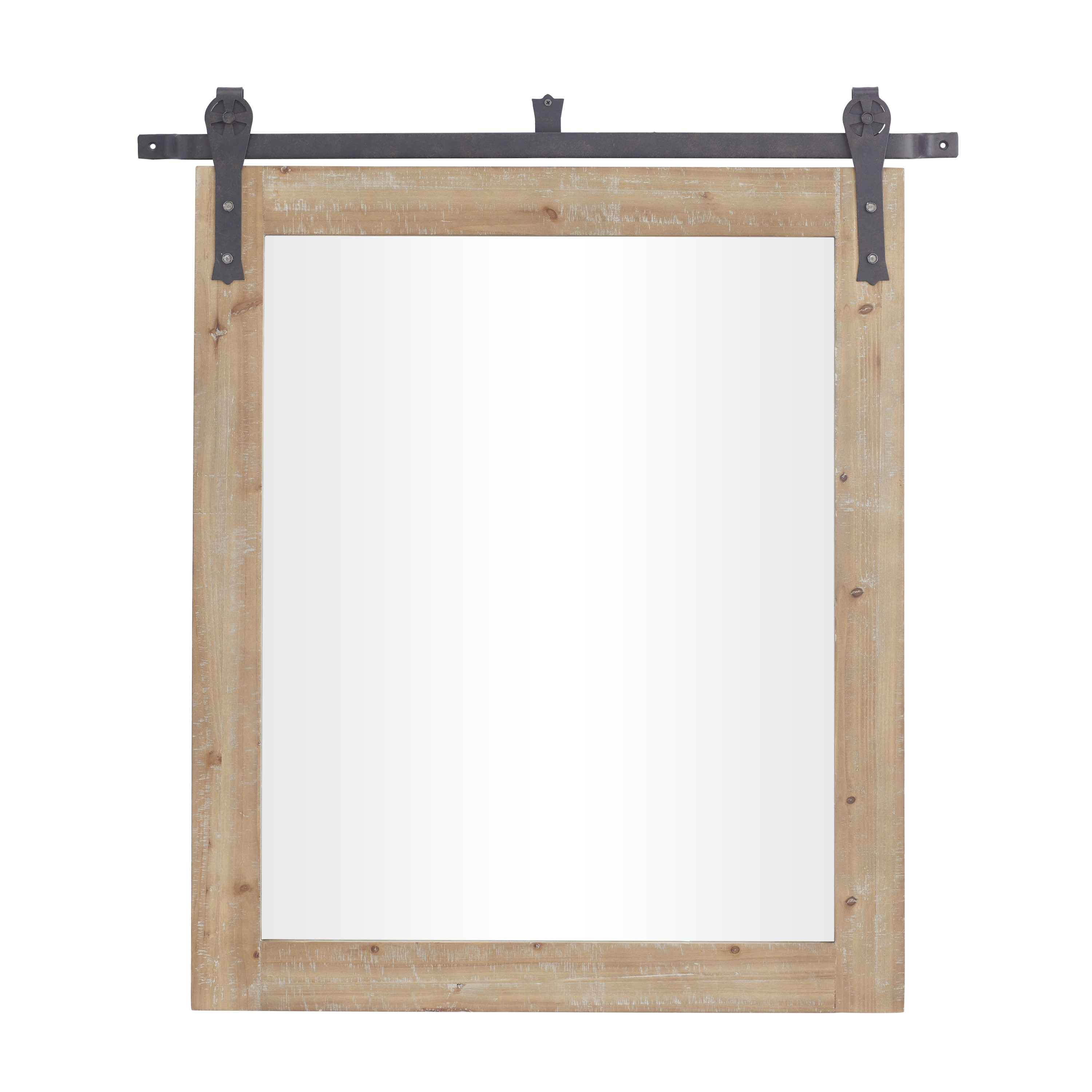 DecMode 37" x 41" Brown Wall Mirror with Metal Hanging Rod