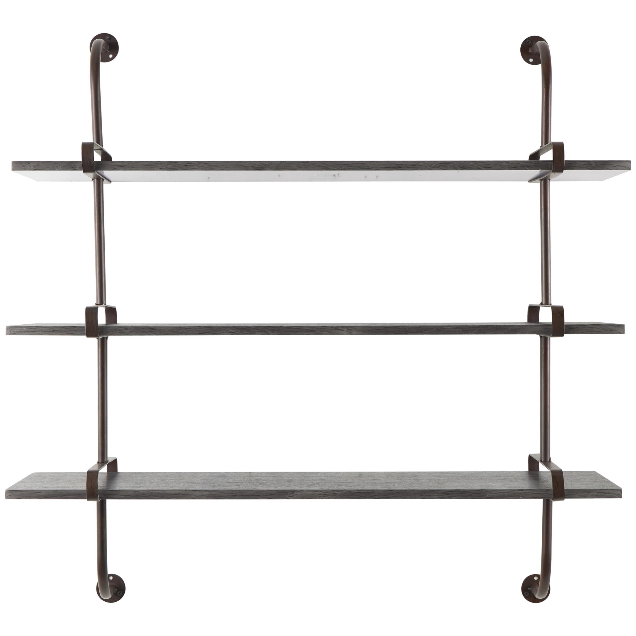 DecMode 38" x 10" 3-Tier Gray Wall Shelf with Black Metal Brackets