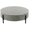 thumbnail image 1 of DecMode 38" x 12" Gray Mother of Pearl Shell Handmade Mosaic Inlay Geometric Coffee Table with Black Metal Legs, 1-Piece, 1 of 14