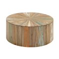 thumbnail image 1 of DecMode Brown Reclaimed Wood Starburst Handmade Pinwheel Drum Living Room Coffee Table with Colorful Painted Accents, 38" x 38" x 16", 1 of 15