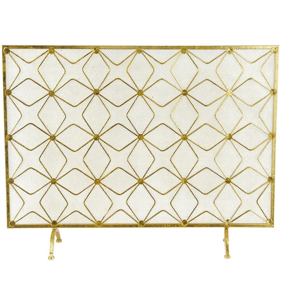 DecMode 38" x 28" Gold Metal Star Patterned Single Panel Geometric Fireplace Screen with Mesh Netting, 1-Piece