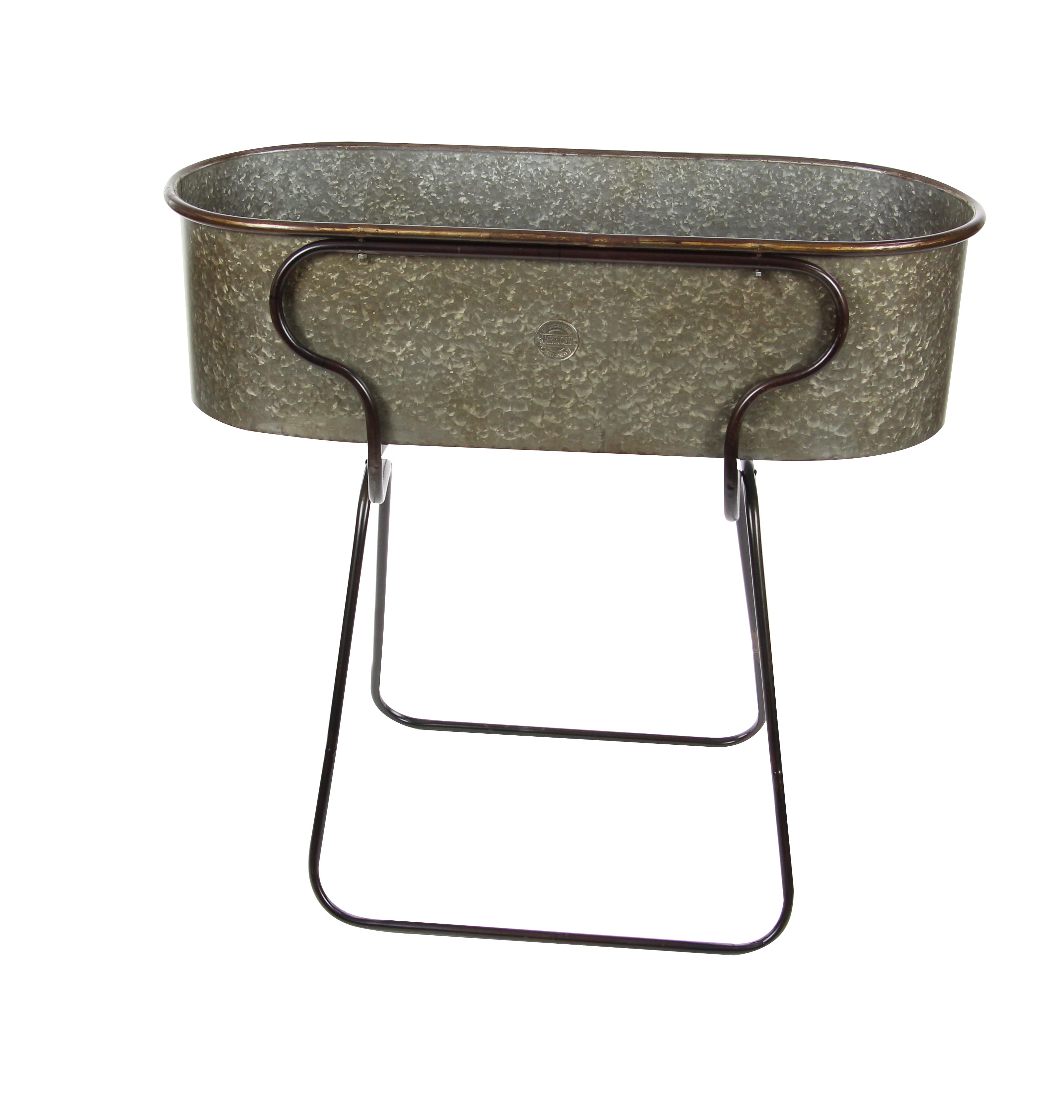 Gray Iron Oval Planter with Black Metal Stand, 38"